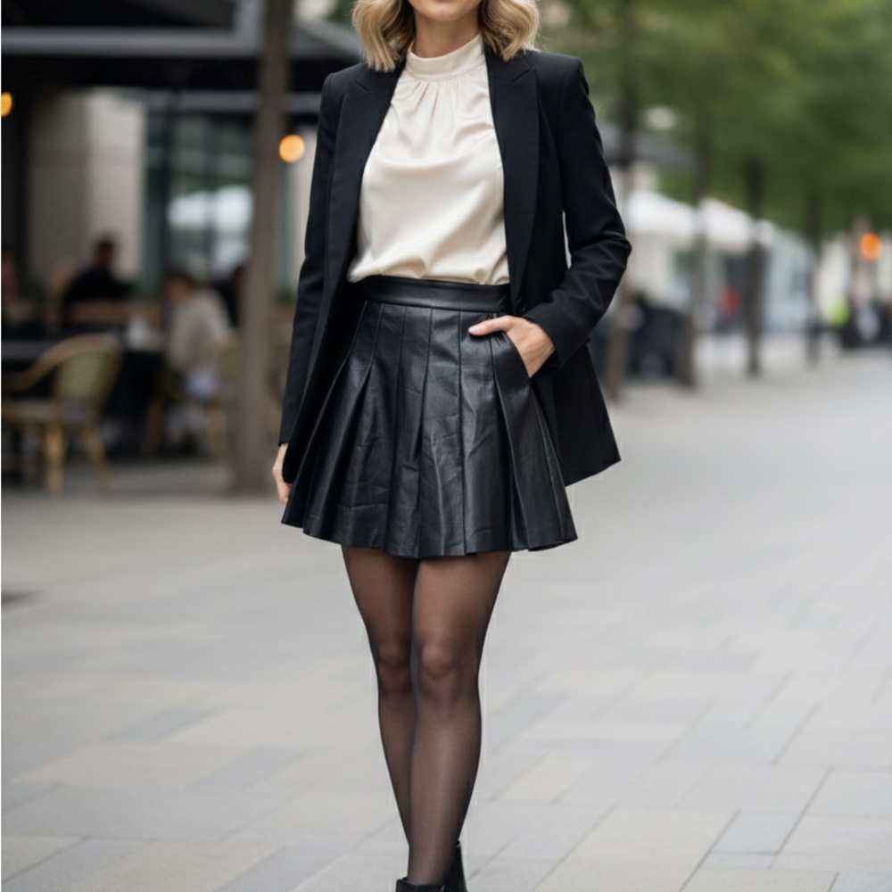 Aritzia Sunday best Black Pleated Skirt vegan leather size 2